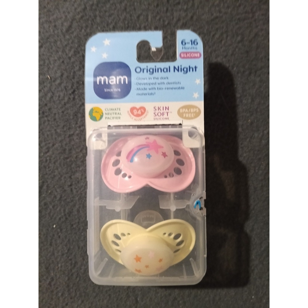 MAM Original Night Glow in the Dark Pacifiers 6-16 Months Pink Yellow 2-Pack